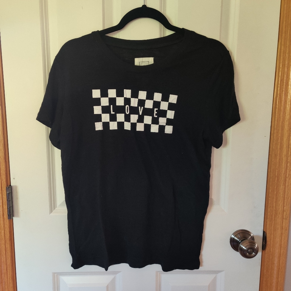 Black T-Shirt with Checkered Love Design